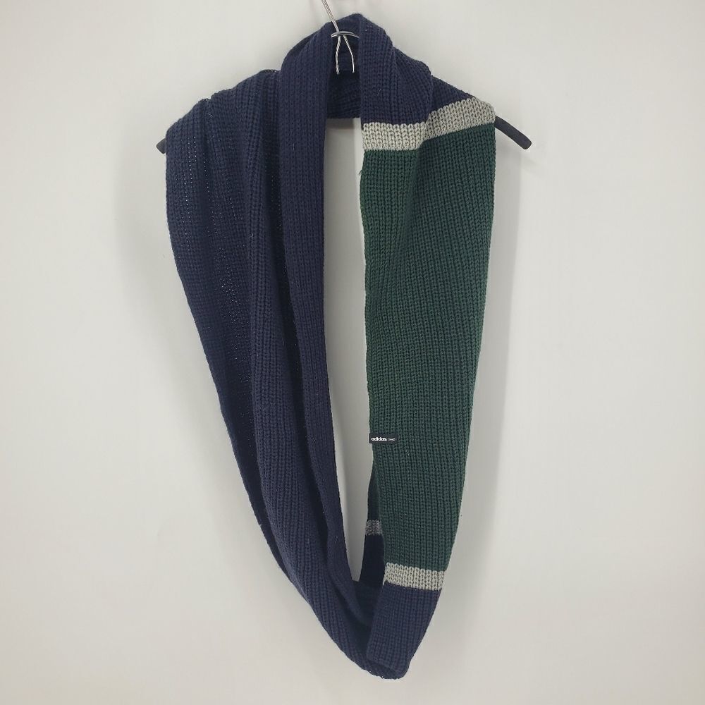 Adidas Neo Infiniti Crotchet Knit Scarf In Navy Blue, Gray, And Green OSFM NWT